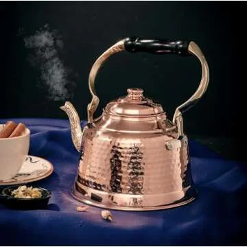 DEMMEX Tea Lover's Copper Teapot, Heavy Gauge 1mm Thick Hammered Solid Copper, Copper Tea Pot Kettle...