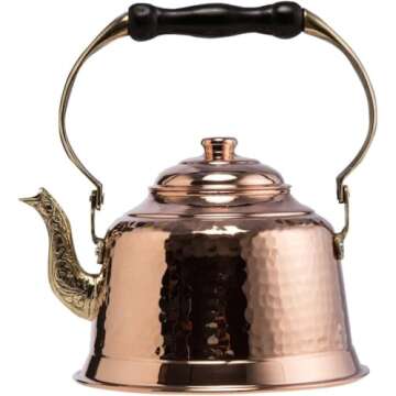 DEMMEX Tea Lover's Copper Teapot, Heavy Gauge 1mm Thick Hammered Solid Copper, Copper Tea Pot Kettle Stovetop Teapot, Tin Lined, Handmade (1.6-Quarts)