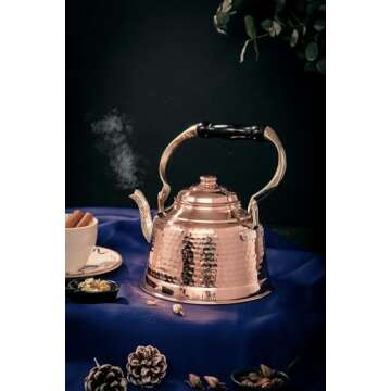 DEMMEX Tea Lover's Copper Teapot, Heavy Gauge 1mm Thick Hammered Solid Copper, Copper Tea Pot Kettle Stovetop Teapot, Tin Lined, Handmade (1.6-Quarts)