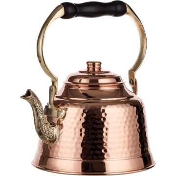 DEMMEX Tea Lover's Copper Teapot, Heavy Gauge 1mm Thick Hammered Solid Copper, Copper Tea Pot Kettle Stovetop Teapot, Tin Lined, Handmade (1.6-Quarts)