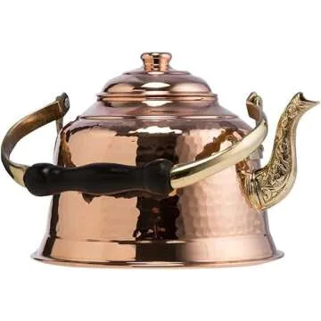 DEMMEX Tea Lover's Copper Teapot, Heavy Gauge 1mm Thick Hammered Solid Copper, Copper Tea Pot Kettle Stovetop Teapot, Tin Lined, Handmade (1.6-Quarts)