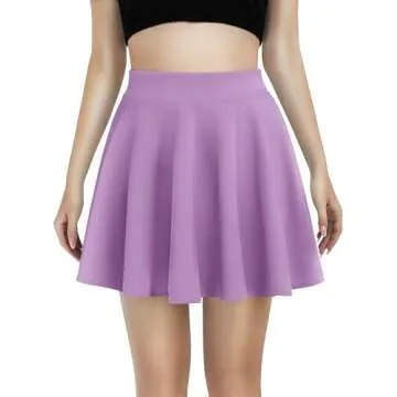 Women's Basic Versatile Stretchy Flared Casual Mini Skater Skirt (L, Lilac)