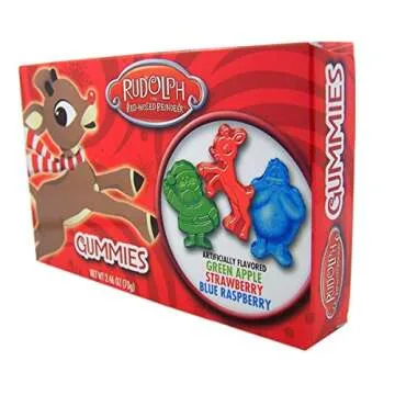 Rudolph The Red-Nosed Reindeer Christmas Candy Gummies, Great Holiday Stocking Stuffers or Party Favors, Pack of 3