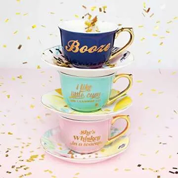 Unique Slant Collections Ceramic Tea Cup and Saucer Set
