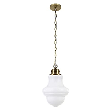 Annie Pendant Light in Brass & White Milk Glass - 9.13" Wide