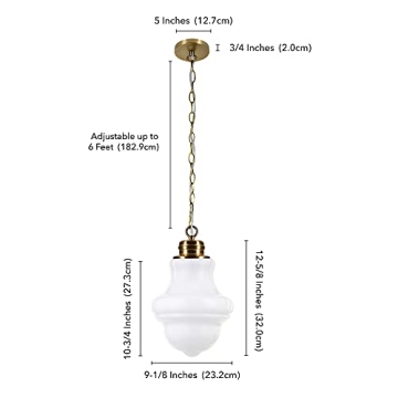 Annie Pendant Light in Brass & White Milk Glass - 9.13" Wide