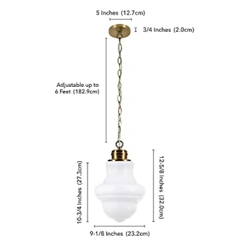 Annie Pendant Light in Brass & White Milk Glass - 9.13" Wide