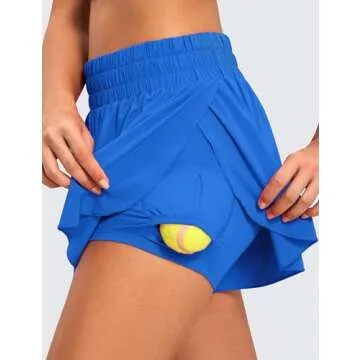 CRZ YOGA 2 in 1 Flowy Running Shorts for Women High Waisted Quick Dry for Athletic Gym Lounge Workout Cute Tennis Skirts Sparkle Blue Small