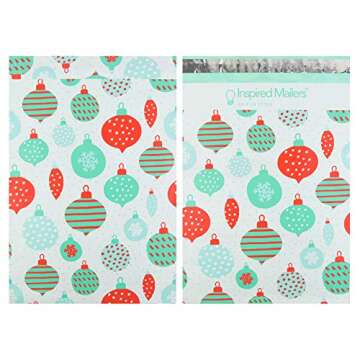 Inspired Mailers - Christmas Poly Mailers 10x13 Holiday Variety Pack of 40-10 each: Gnomes, Penguins, Mistletoe, Ornaments Shipping Envelopes (10x13, 40 Pack)