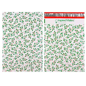 Inspired Mailers - Christmas Poly Mailers 10x13 Holiday Variety Pack of 40-10 each: Gnomes, Penguins, Mistletoe, Ornaments Shipping Envelopes (10x13, 40 Pack)