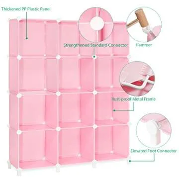TomCare Cube Storage Organizer 12-Cube Storage Shelves Cube Organizer Closet Organizer DIY Bookshelf Bookcase Plastic Storage Cubes Shelf Clothes Storage Organizer Shelves for Bedroom Home, Pink