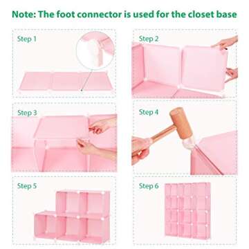 TomCare Cube Storage Organizer 12-Cube Storage Shelves Cube Organizer Closet Organizer DIY Bookshelf Bookcase Plastic Storage Cubes Shelf Clothes Storage Organizer Shelves for Bedroom Home, Pink