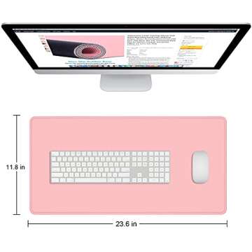 Dapesuom Large Mouse Pad, Extended Gaming Mouse Mat with Stitched Edges, Full Size Desk Mats with Non-Slip Base, Computer Big Desktop Keyboard Pad for Gamer, Laptop, Office, 23.6 x 11.8 in, Pink