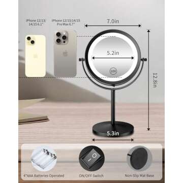 Benbilry 10X Magnifying Lighted Makeup Mirror, 7 Inch Double Sided 1X/10X Magnification with Lights,...
