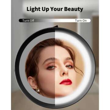 Benbilry 10X Magnifying Lighted Makeup Mirror, 7 Inch Double Sided 1X/10X Magnification with Lights, 360° Rotation Swivel Travel Make Up Mirror with Lighting, Battery Operated Black