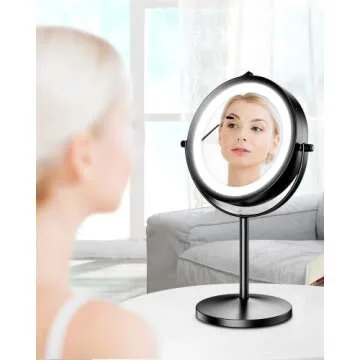 Benbilry 10X Magnifying Lighted Makeup Mirror, 7 Inch Double Sided 1X/10X Magnification with Lights, 360° Rotation Swivel Travel Make Up Mirror with Lighting, Battery Operated Black