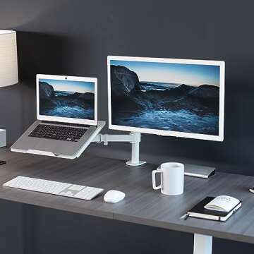 VIVO Fully Adjustable 13 to 32 inch Single Computer Monitor and Laptop Desk Mount Combo, Stand with Grommet Option, Fits up to 17 inch Laptops, White STAND-V002CW