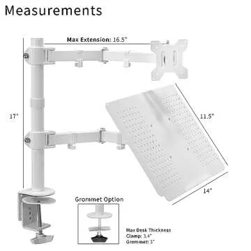 VIVO Fully Adjustable 13 to 32 inch Single Computer Monitor and Laptop Desk Mount Combo, Stand with Grommet Option, Fits up to 17 inch Laptops, White STAND-V002CW