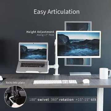 VIVO Fully Adjustable 13 to 32 inch Single Computer Monitor and Laptop Desk Mount Combo, Stand with Grommet Option, Fits up to 17 inch Laptops, White STAND-V002CW