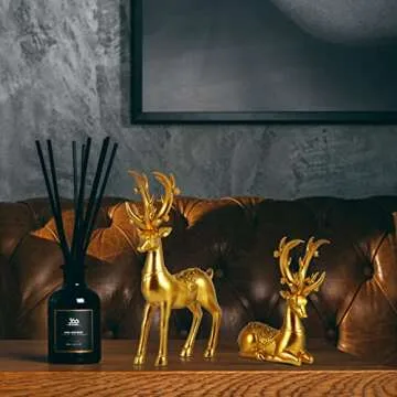 Purbert Gold Decor Set of 2 Resin Lucky Deer Sculptures for Modern Home Decor, Reindeer Decorations ...