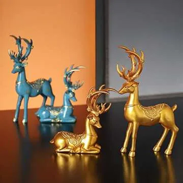 Purbert Gold Decor Set of 2 Resin Lucky Deer Sculptures for Modern Home Decor, Reindeer Decorations Indoor for Living Room,Bedroom Office and Shelf, Gift for Her Mom Wife Sister(Gold)