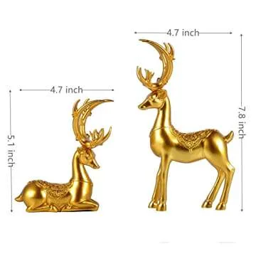 Purbert Gold Decor Set of 2 Resin Lucky Deer Sculptures for Modern Home Decor, Reindeer Decorations Indoor for Living Room,Bedroom Office and Shelf, Gift for Her Mom Wife Sister(Gold)