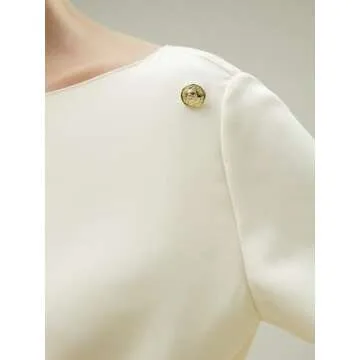 LilySilk Womens Pure Silk Shirt Ladies 30MM Mulberry Silk Blouse with Gold-Tone Buttons Decorated Three-Quarter Sleeves and Boat Neck Top for Casual and Vacations,Natural White 10