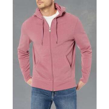 Amazon Essentials Men's Lightweight French Terry Full-Zip Hoodie, Pink, Large