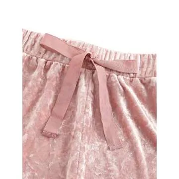 MakeMeChic Women's 2 Piece Outfits Velvet Crop Top Tee Shirt and Shorts Pajama Sets Light Pink M