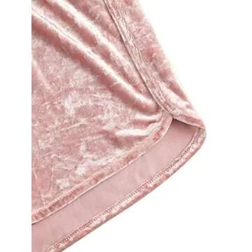 MakeMeChic Women's 2 Piece Outfits Velvet Crop Top Tee Shirt and Shorts Pajama Sets Light Pink M