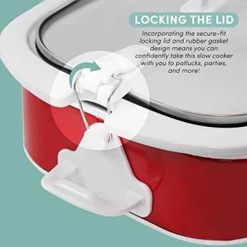 Elite Gourmet MST-5240 Casserole Crock Slow Cooker, Locking Lid Adjustable Temperature Keep Warm Oven & Dishwasher-Safe Casserole Pan, 3.5Qt Capacity, Red