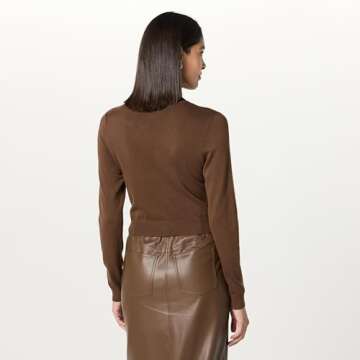 The Drop Women’s Maura Long Sleeve Mock Neck Sweater, Coffee Bean, L