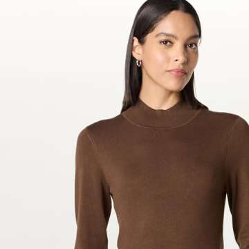 The Drop Women’s Maura Long Sleeve Mock Neck Sweater, Coffee Bean, L