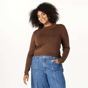 The Drop Women’s Maura Long Sleeve Mock Neck Sweater, Coffee Bean, L