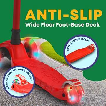 Lifemaster Kids Scooter – Children and Toddler 3 Wheel Kick Scooter – LED Wheel Lights Illuminate When Rolling– Adjustable Handlebar – Indoor and Outdoor Red