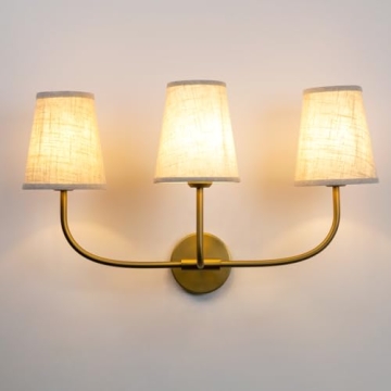 Pathson Vintage Brass Wall Sconce with Linen Shade