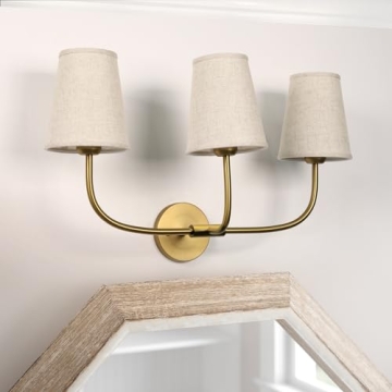 Pathson Vintage Brass Wall Sconce with Linen Shade