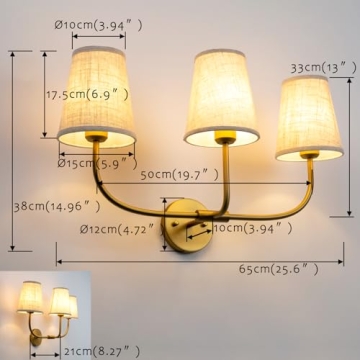 Pathson Vintage Brass Wall Sconce with Linen Shade