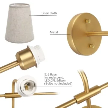 Pathson Vintage Brass Wall Sconce with Linen Shade