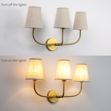 Pathson Vintage Brass Wall Sconce with Linen Shade