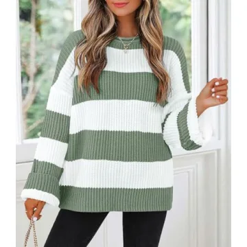 ZESICA Oversized Striped Pullover Sweater for Women