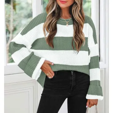 ZESICA Oversized Striped Pullover Sweater for Women