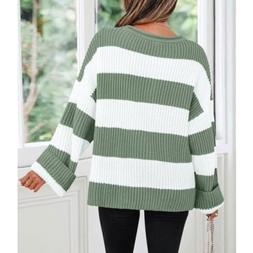 ZESICA Oversized Striped Pullover Sweater for Women