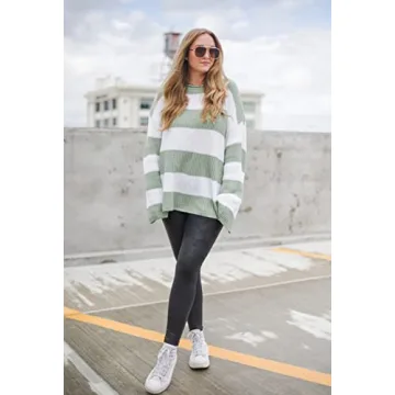 ZESICA Oversized Striped Pullover Sweater for Women