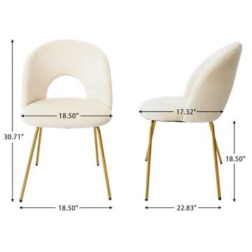 CangLong Velvet Seat Chair with Metal Legs for Kitchen Dining Room, Pack of 2. Beige