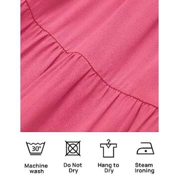 ZESICA Women's Boho Summer Square Neck Puff Sleeve Off Shoulder Smocked Tiered Casual A Line Short Mini Dress,Pink,Small