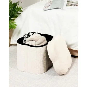 B FSOBEIIALEO Storage Ottoman Cube, Flowers Shaped Ottomans with Storage Foot Stool Footrest for Lving Room, Boucle Ottoman Seat for Dorm Room,Faux Teddy Fur, Cream White 12.6"x12.6"x12.6"