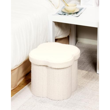 B FSOBEIIALEO Storage Ottoman Cube, Flowers Shaped Ottomans with Storage Foot Stool Footrest for Lving Room, Boucle Ottoman Seat for Dorm Room,Faux Teddy Fur, Cream White 12.6"x12.6"x12.6"