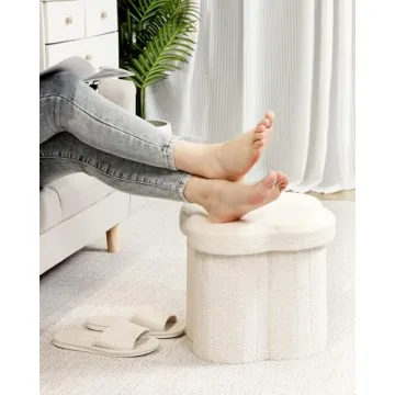 B FSOBEIIALEO Storage Ottoman Cube, Flowers Shaped Ottomans with Storage Foot Stool Footrest for Lving Room, Boucle Ottoman Seat for Dorm Room,Faux Teddy Fur, Cream White 12.6"x12.6"x12.6"