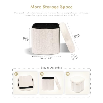 B FSOBEIIALEO Storage Ottoman Cube, Flowers Shaped Ottomans with Storage Foot Stool Footrest for Lving Room, Boucle Ottoman Seat for Dorm Room,Faux Teddy Fur, Cream White 12.6"x12.6"x12.6"